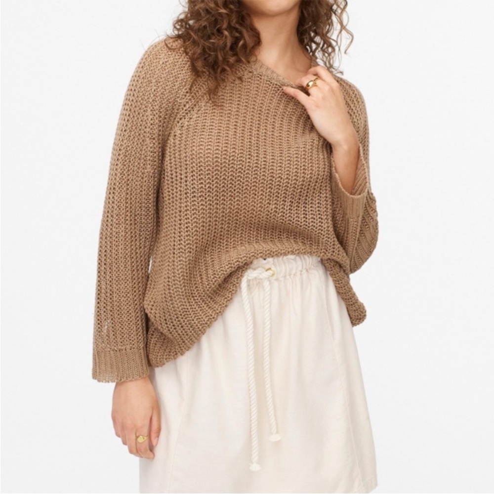 J Crew Relaxed Fit 100% Linen Tan Open Weave Beach Sweater Women’s Size Small
